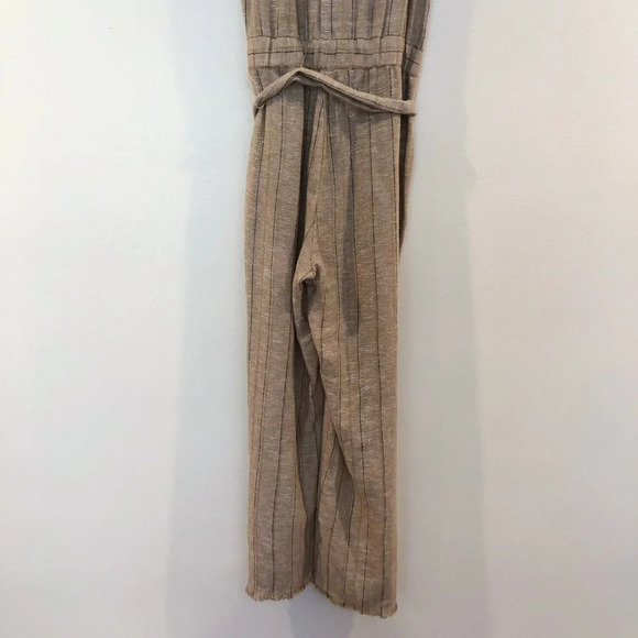 DREW Linen-Blend Tie Front V Neck Striped Jumpsuit - Picture 13 of 14